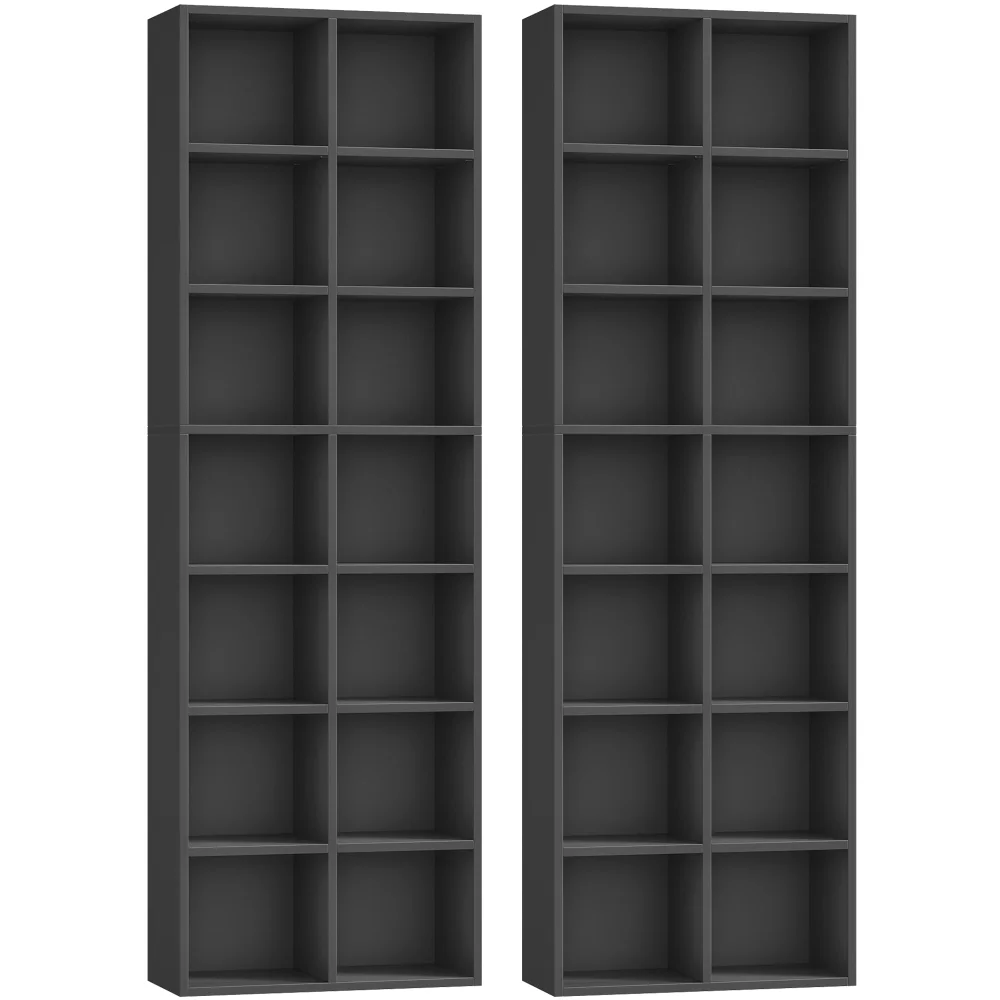 Open Bookshelves, 71", 7 tiers, Black, set of 2