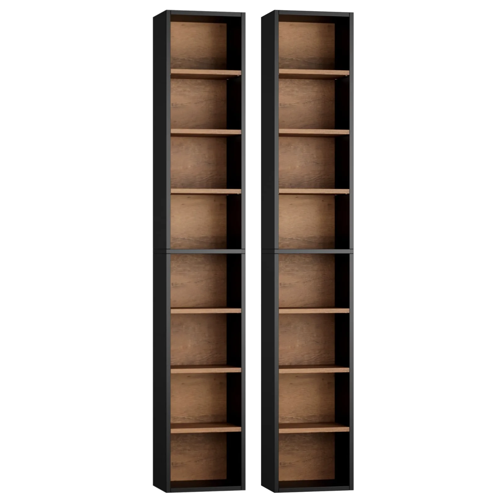 Open Bookshelves, 71", 8 tiers, Black, set of 2