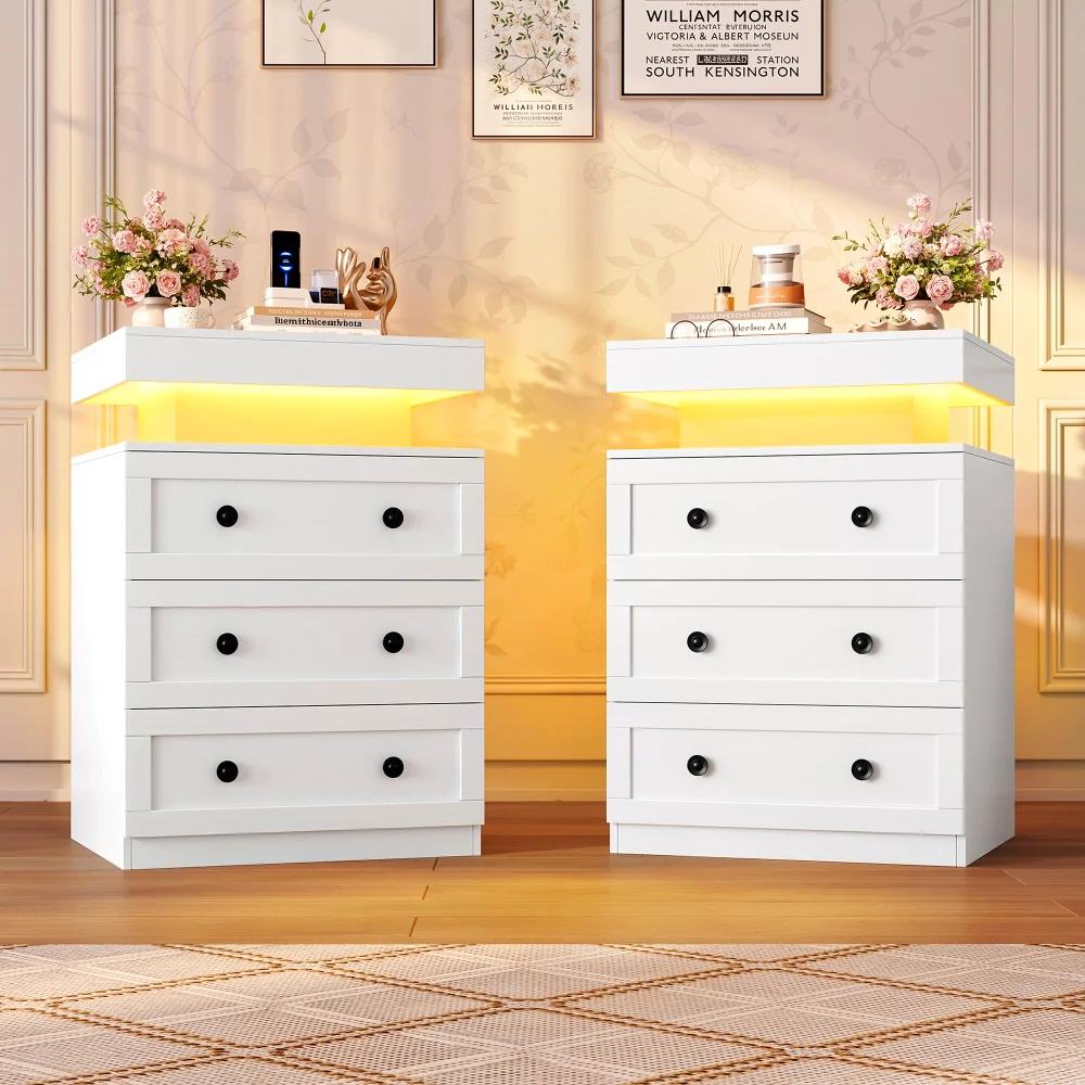 LED Nightstands, White, set of 2