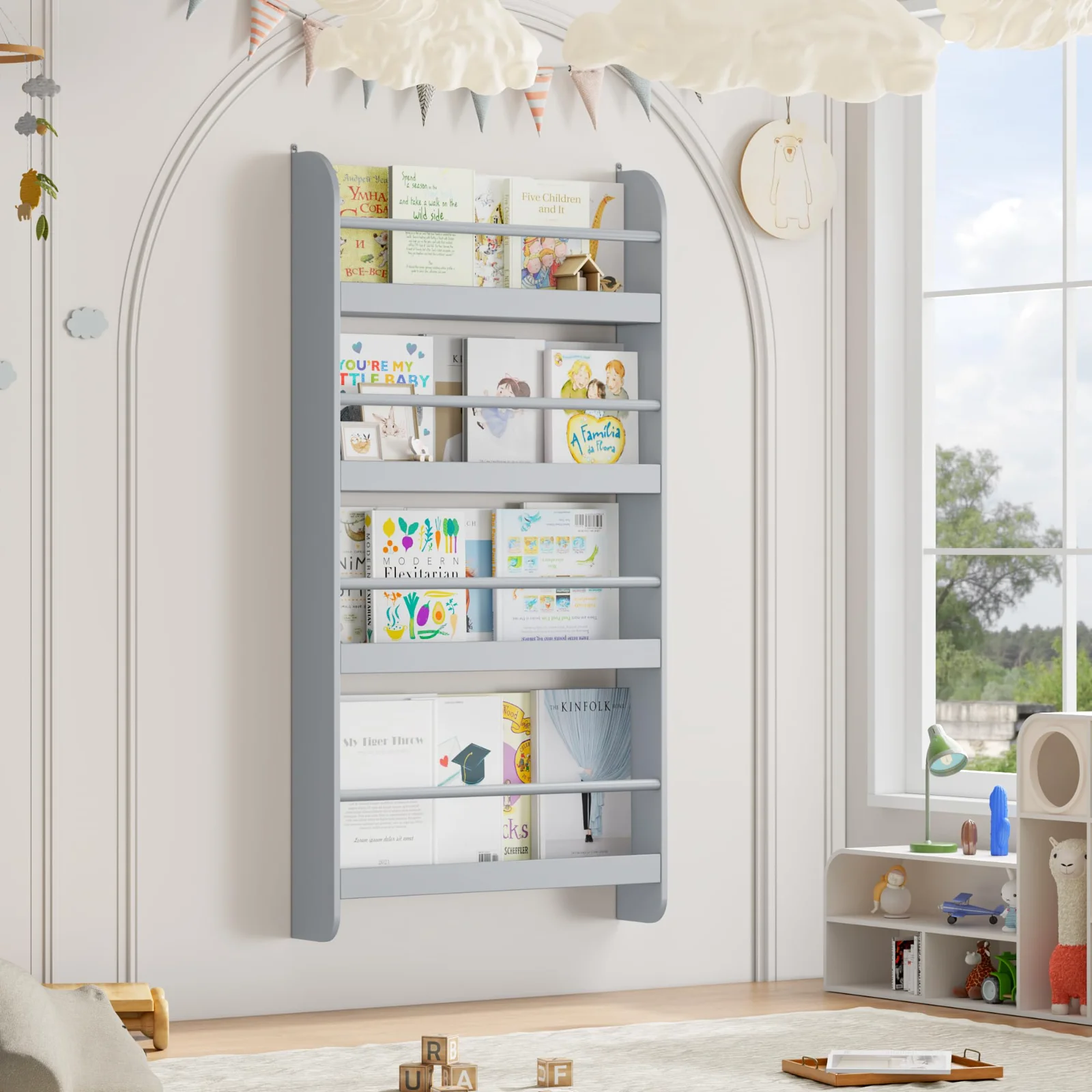 Kids Bookshelves, 4 tiers, Grey