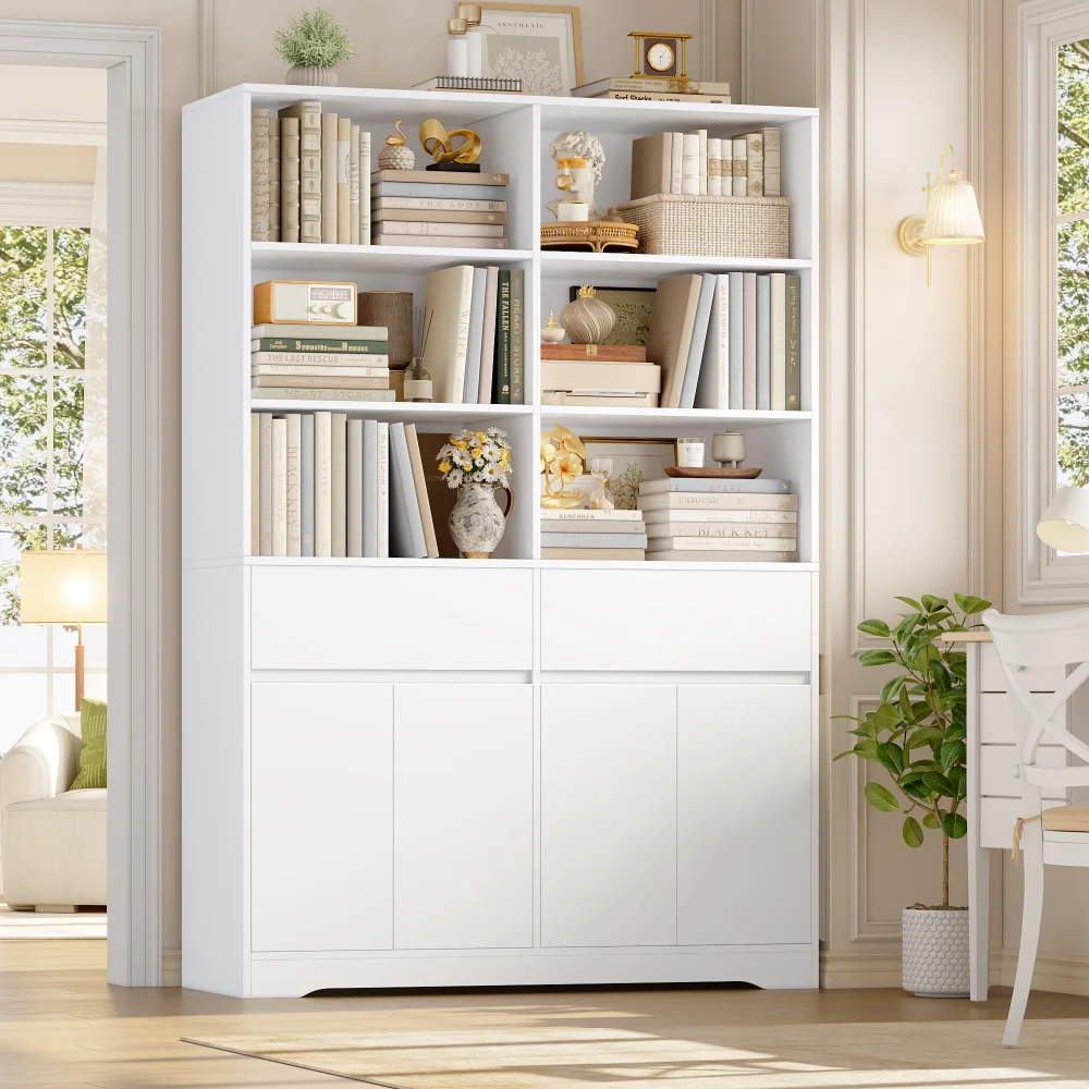Bookshelves with Doors, 69", 6 tiers, White