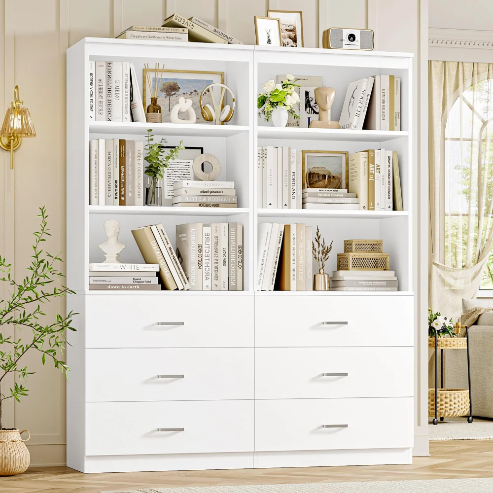 Bookshelves with Drawers, 71", White, set of 2