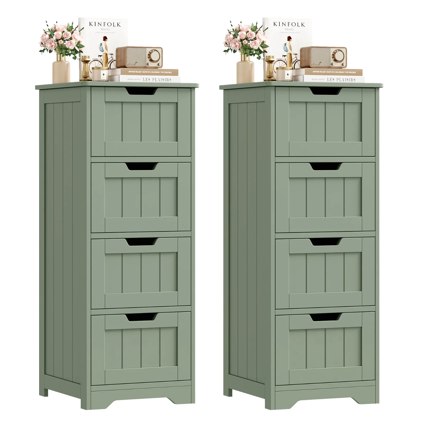 Bathroom Drawer Cabinets, 4 drawers, Green, set of 2