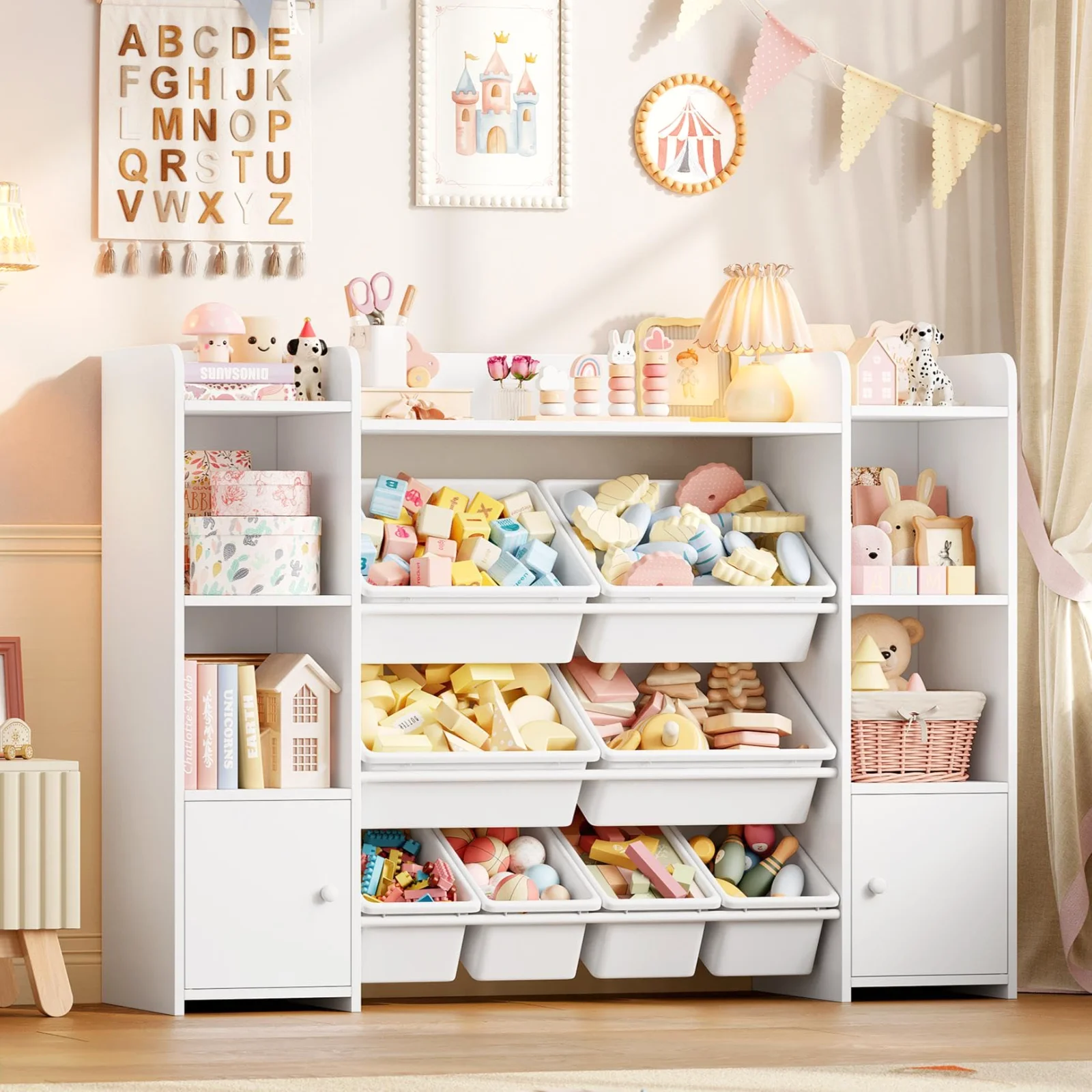 Toy Bin Organizers, 8 bins, White
