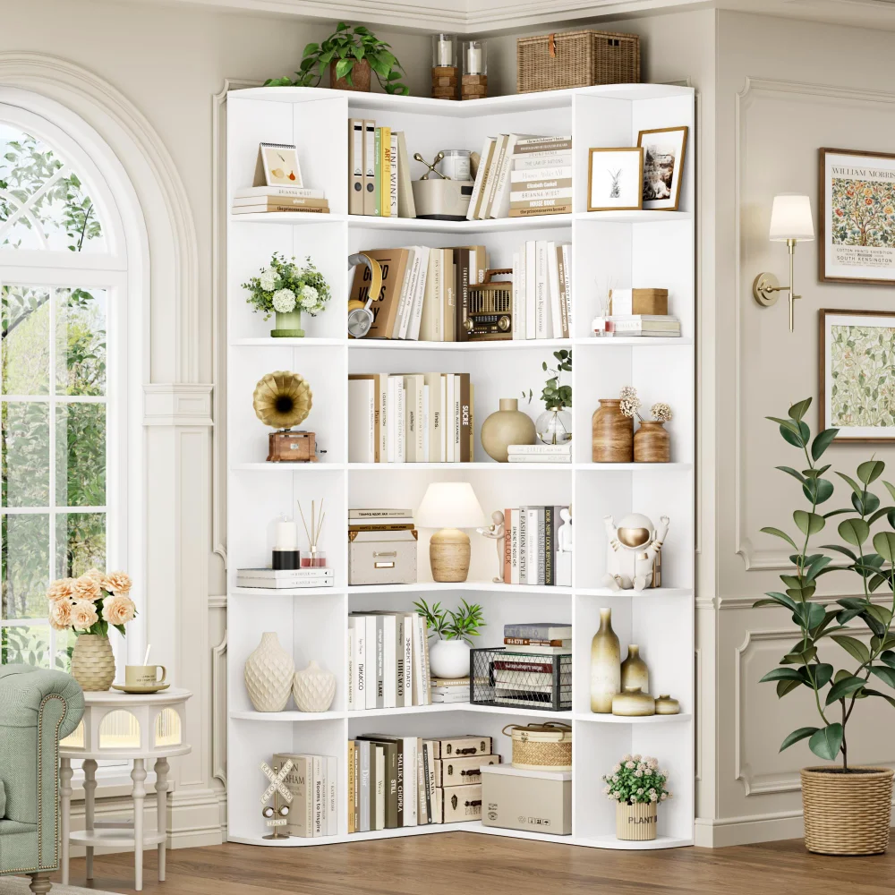 Corner Bookshelves, 72", 6 tiers, White
